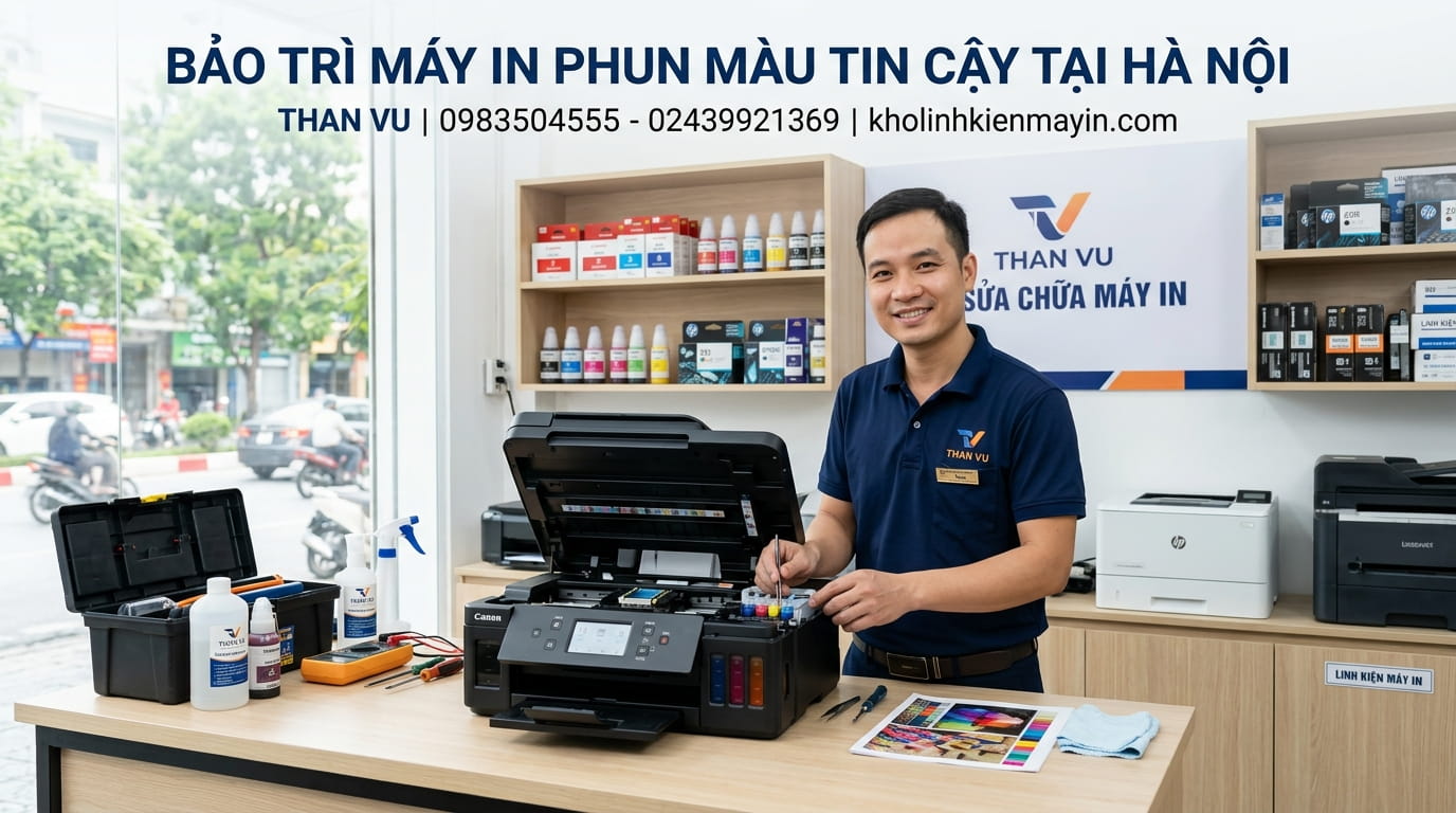 Dịch vụ bảo dưỡng vệ sinh máy in phun màu uy tín tại Hà Nội, giúp máy hoạt động ổn định và bền lâu.
