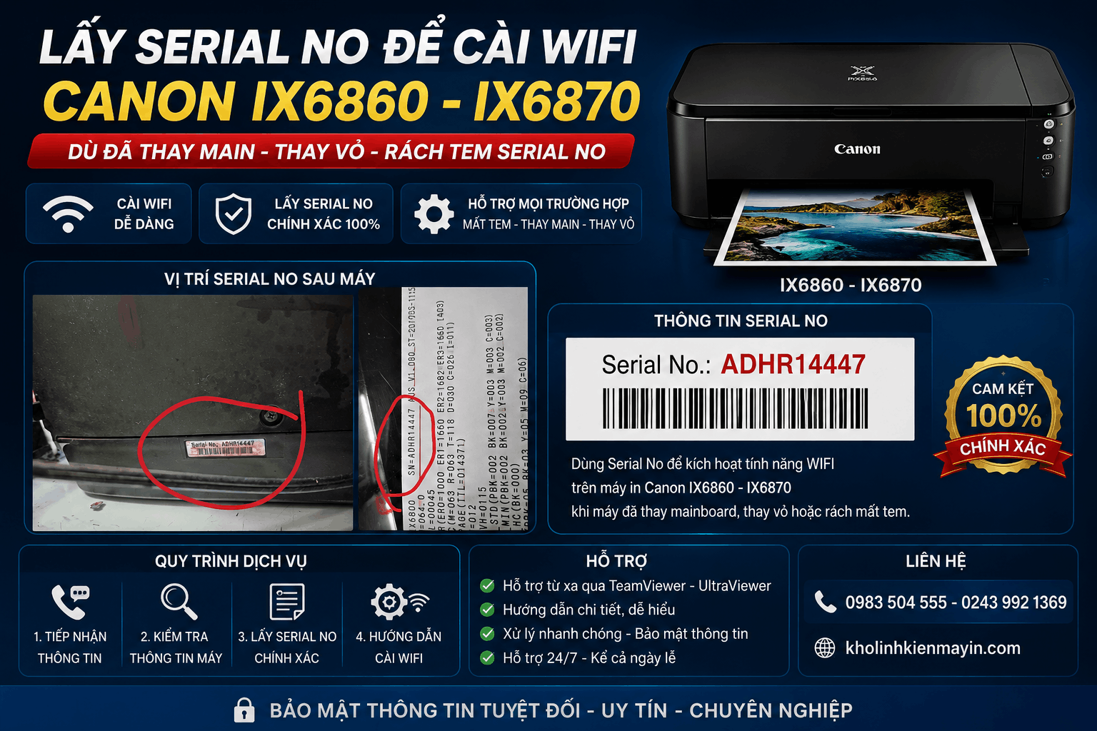 Cách lấy mật khẩu WiFi máy in Canon IX6860 để cài đặt và kết nối in không dây dễ dàng.
