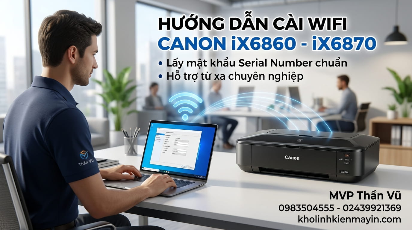 Hướng dẫn cài đặt WiFi Canon IX6860 IX6870 thành công 100%, kết nối nhanh với máy tính và điện thoại.
