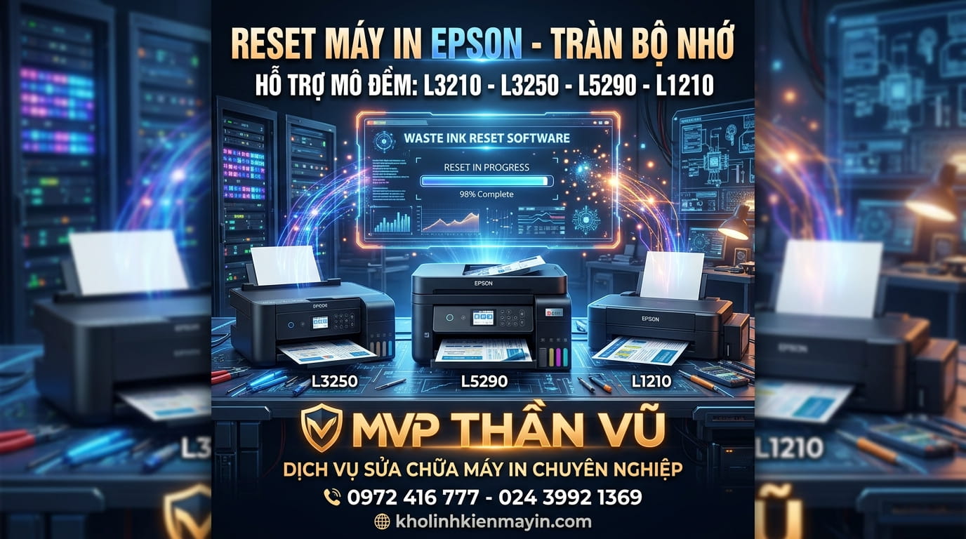 Reset tràn bộ đếm mực thải Epson L3210, L3250 nhanh chóng giúp máy hoạt động bình thường trở lại.