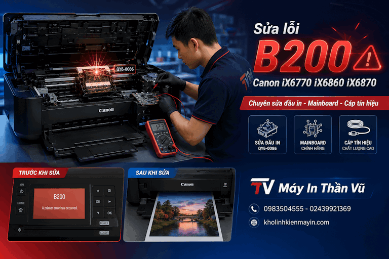 Máy in Canon IX6770, IX6860, IX6870 lỗi B200 xử lý thế nào, hướng dẫn kiểm tra và khắc phục hiệu quả.