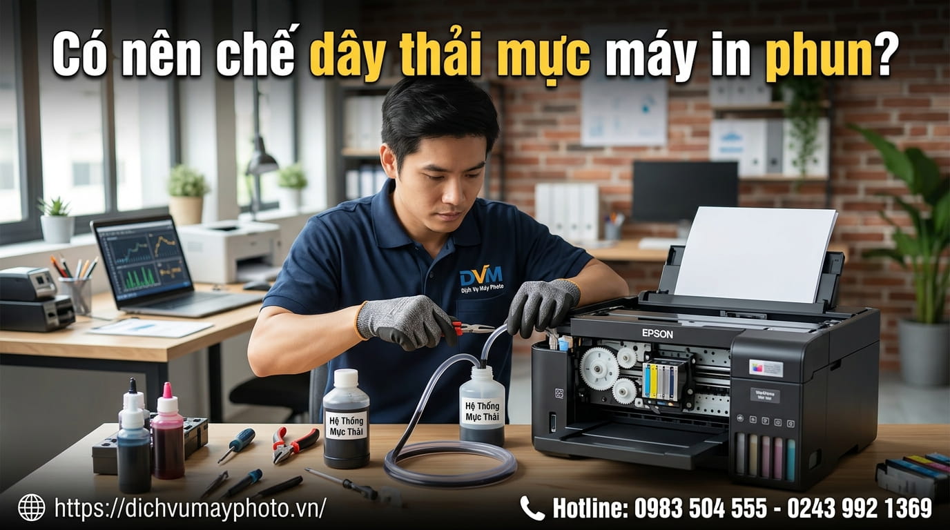 Chế dây thải mực máy in phun màu có hại không? Tìm hiểu rủi ro và cách khắc phục hiệu quả.
