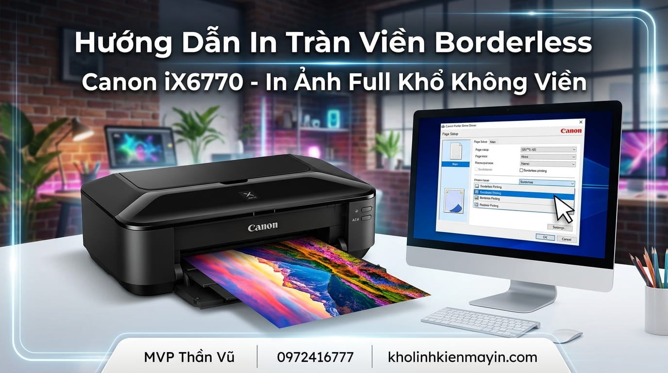 Cách in tràn lề trên máy in màu Canon IX6770 giúp in ảnh và thiết kế không bị chừa mép trắng.