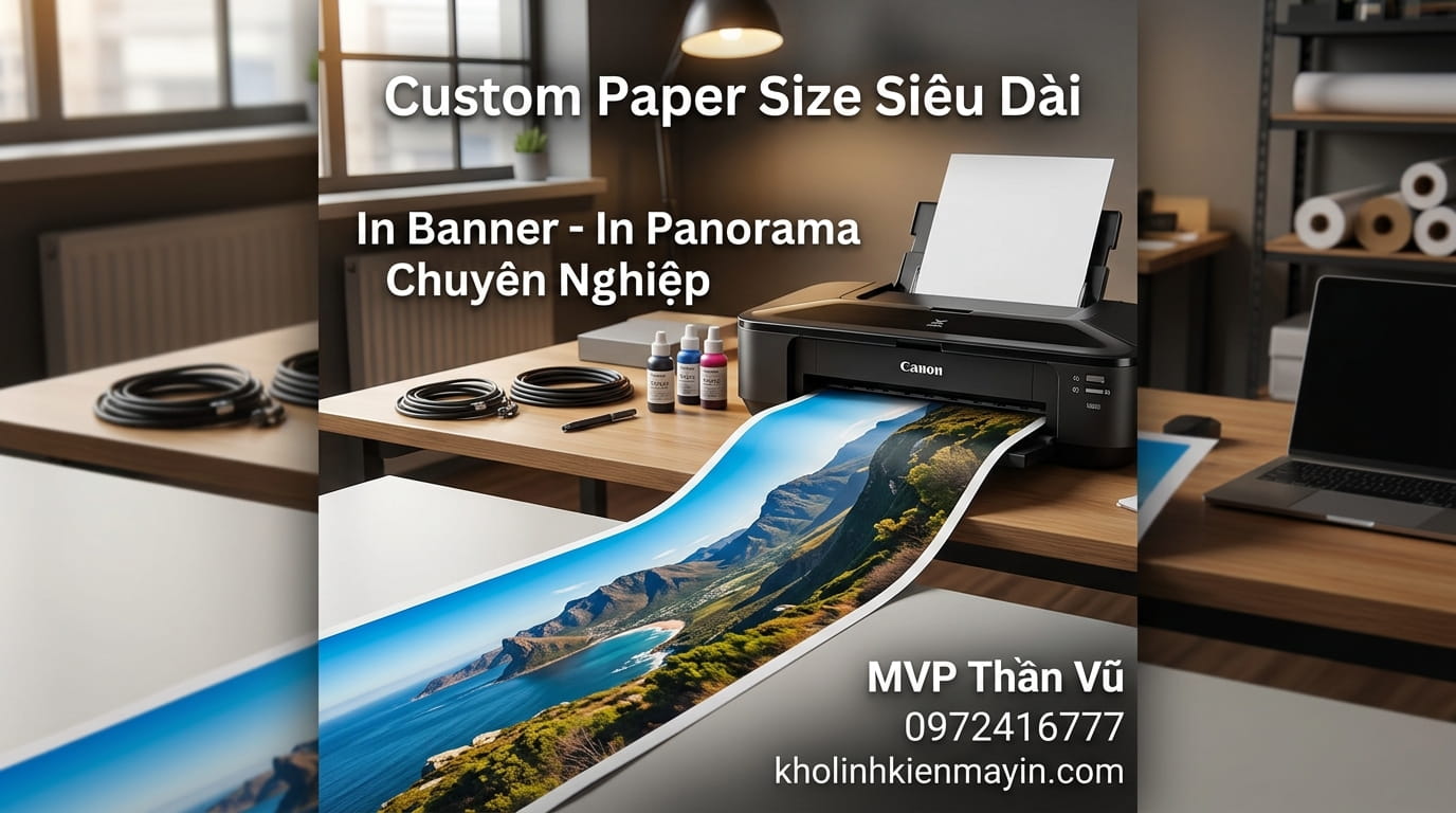 Hướng dẫn tùy chỉnh khổ giấy dài trên Canon để in banner và bản vẽ khổ dài hiệu quả.