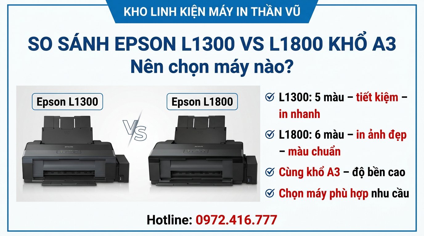 So sánh 2 máy in phun màu Epson khổ A3 L1300 và L1800 đầy đủ chi tiết