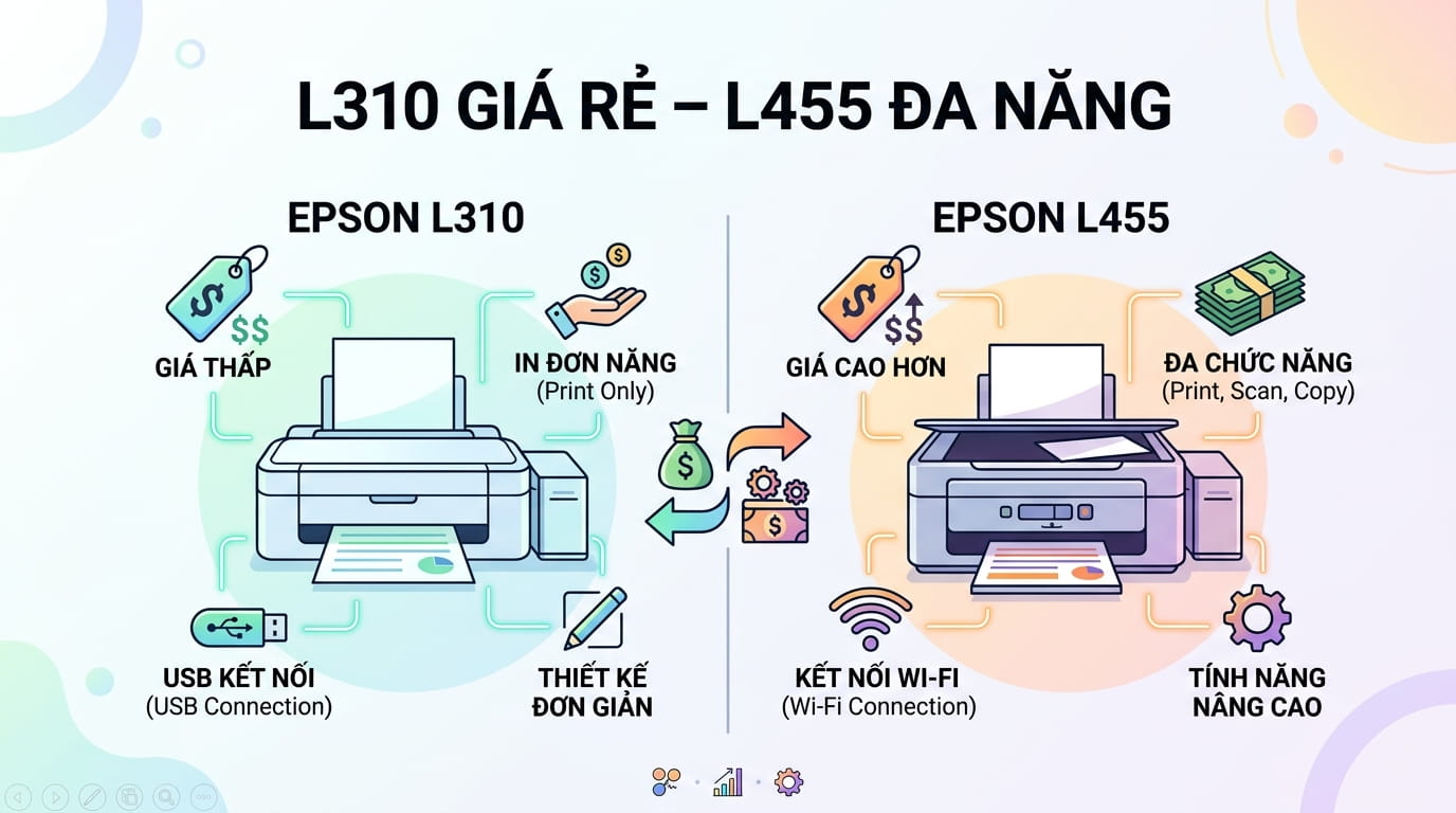 So sánh tổng thể máy in phun màu Epson L310 và Epson L455