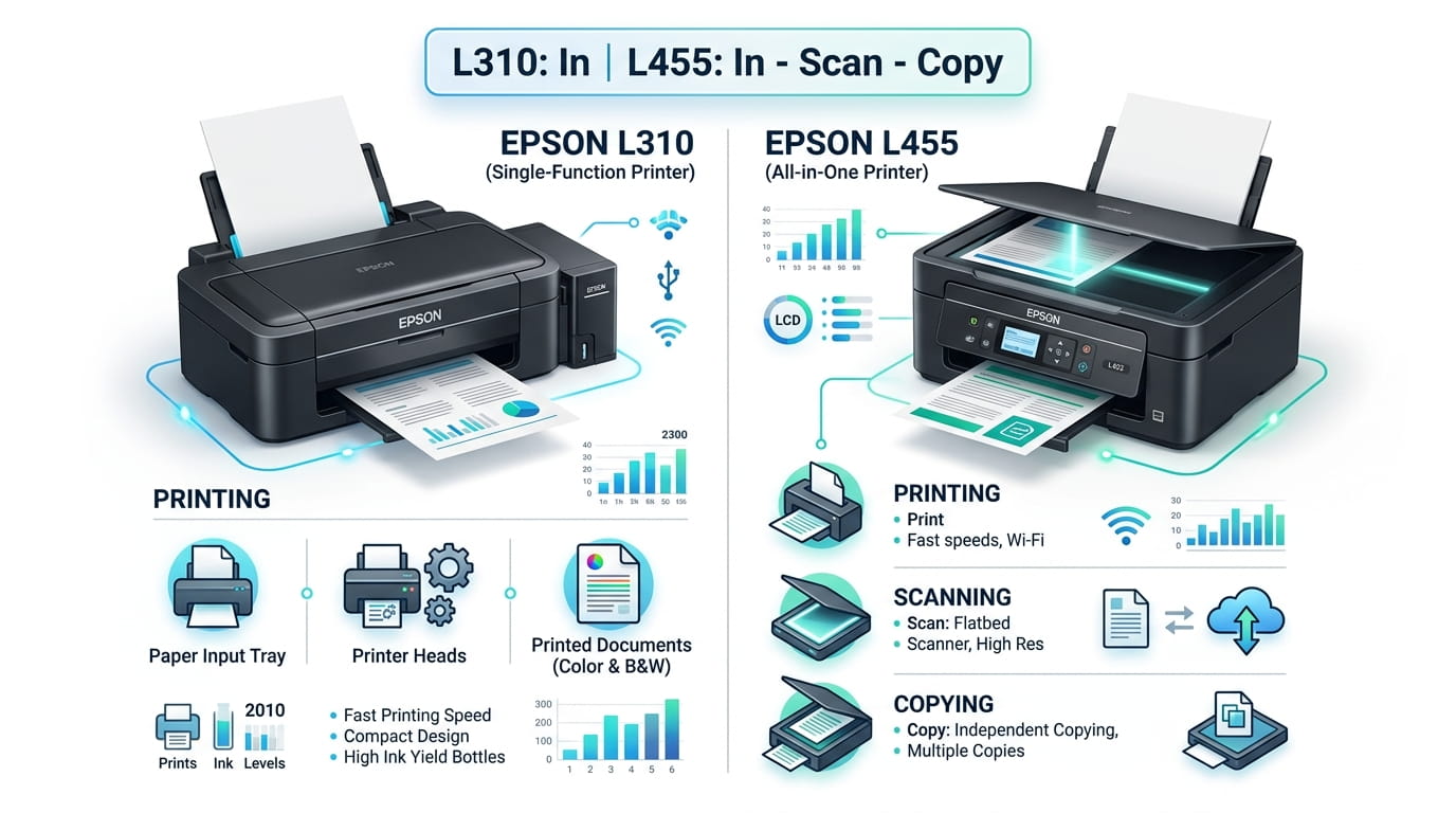 Tính năng và chức năng của Epson L310 và Epson L455
