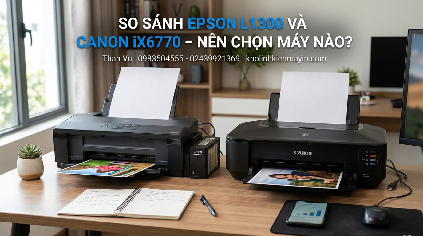 So sánh máy in phun màu Epson L1300 và Canon IX6770 chuẩn