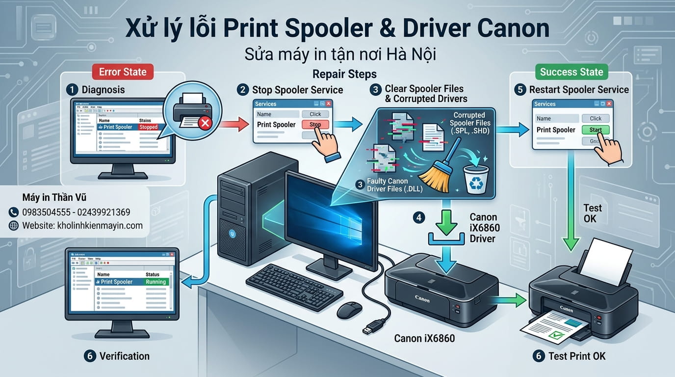 Sửa Canon iX6860 Báo Lỗi Trình Điều Khiển Driver Error