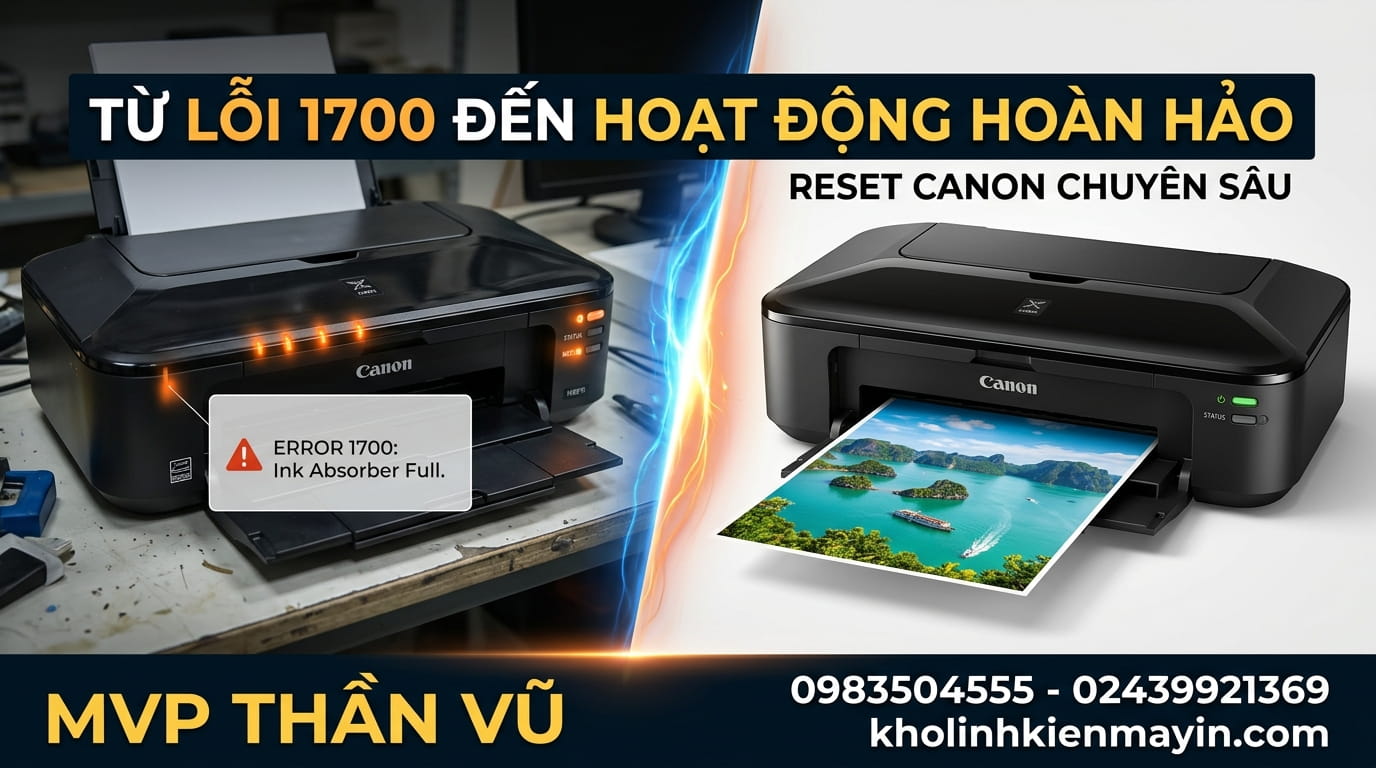 Cách reset Canon iX6860 lỗi 8 đèn code 1700 bằng service tool chuẩn kỹ thuật
