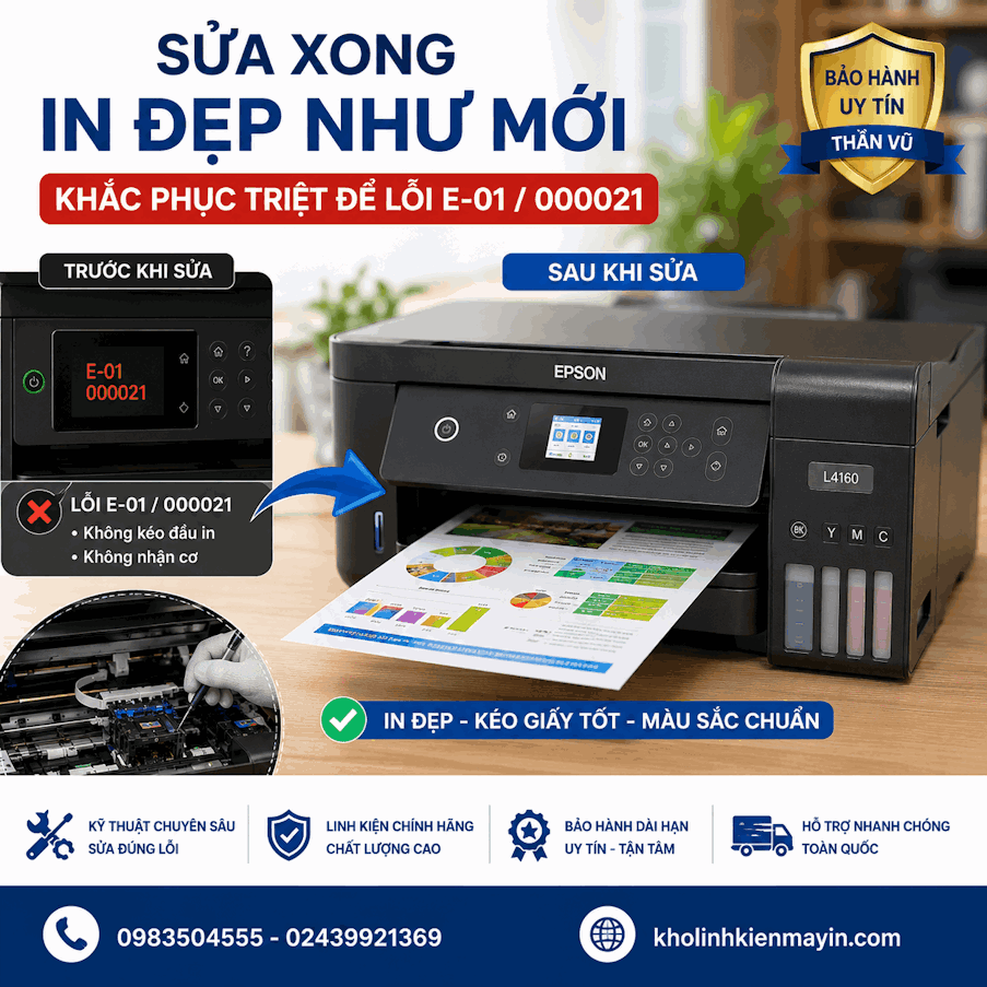 Sửa lỗi báo E-01 000021 trên máy in màu epson L4160 L4168