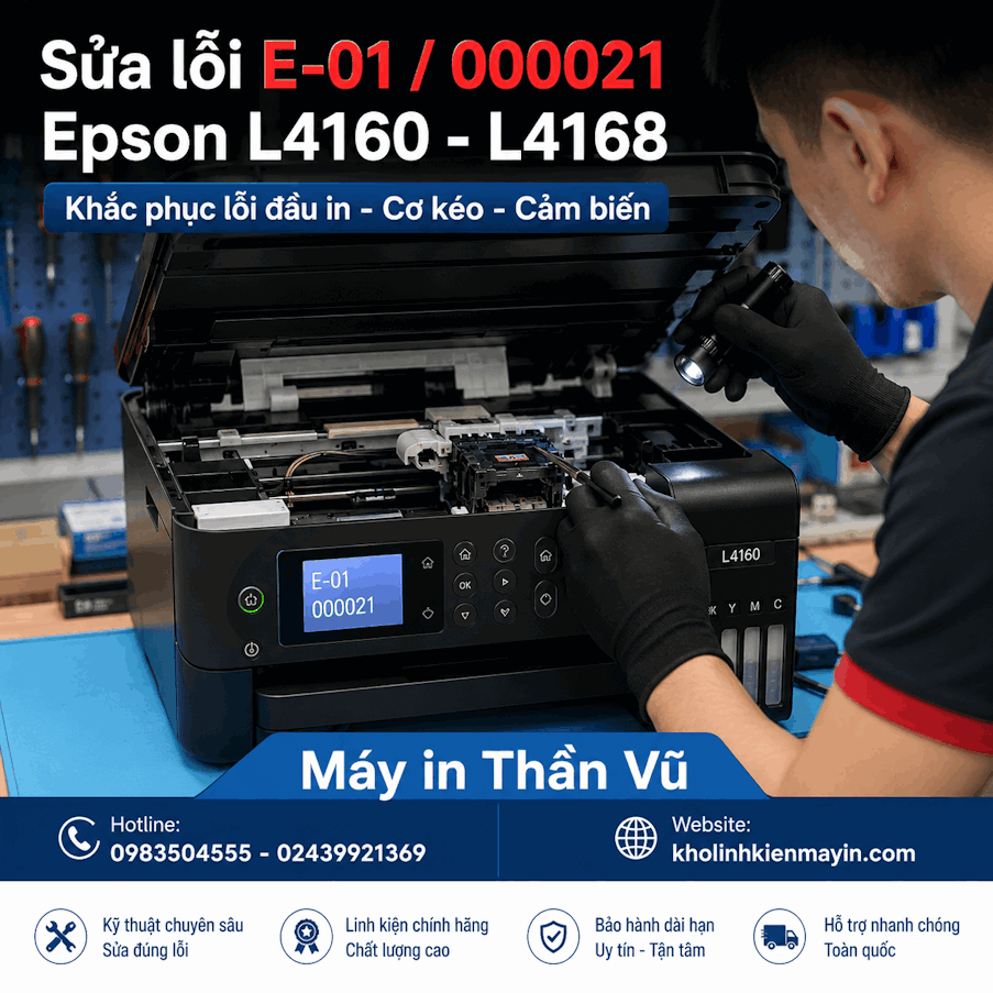 Sửa máy in Epson L4160 L4168 lỗi cơ 000021 uy tín, xử lý nhanh các lỗi kẹt đầu in và motor.