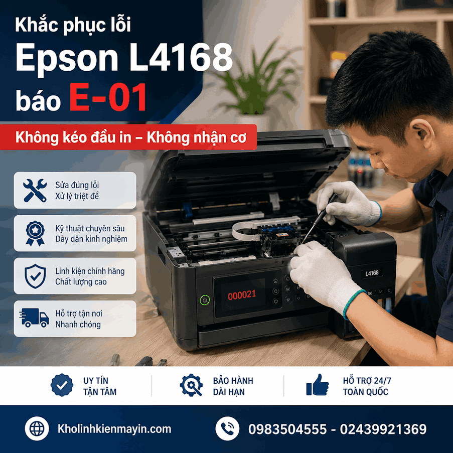 Sửa máy in Epson L4168 báo lỗi E-01 tại Hà Nội, hỗ trợ tận nơi nhanh chóng, uy tín.