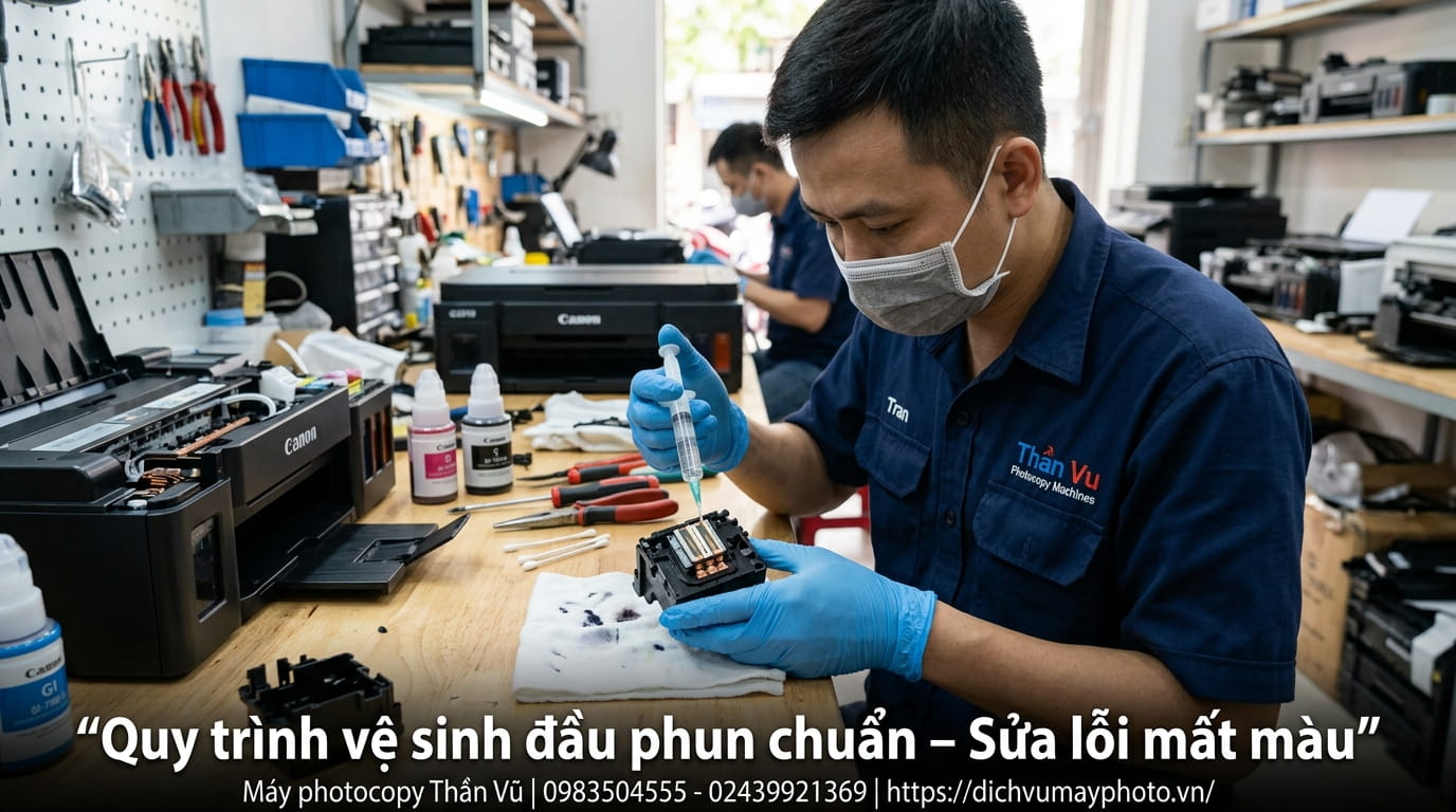 Dịch vụ sửa máy in Canon G1010 tại nhà Hà Nội, xử lý nhanh lỗi in sai màu, lấy ngay trong ngày.