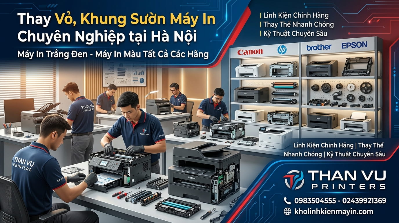 Dịch vụ thay vỏ máy in Canon, HP, Brother, Epson uy tín cho nhiều dòng máy văn phòng.