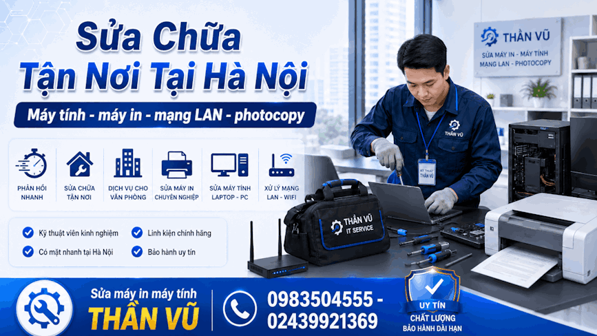 Dịch vụ sửa chữa tận nơi cho gia đình, xử lý nhanh các lỗi máy tính, mạng và máy in.