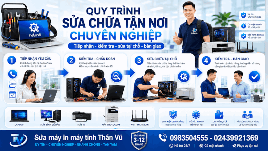 Dịch vụ sửa máy tính tận nơi nhanh chóng, phù hợp cho gia đình, văn phòng và cửa hàng.