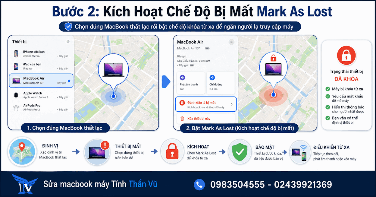 Bước 2: Kích Hoạt Lệnh Chế Độ Bị Mất Mark As Lost
