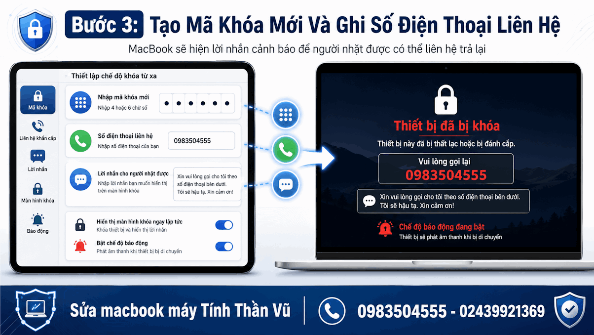 Bước 3: Thiết Lập Mật Mã Khóa Và Thông Điệp Cảnh Báo
