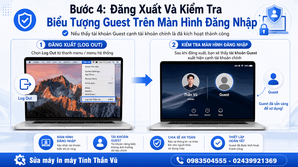 Bước 4: Hoàn Tất Và Kiểm Tra Kích Hoạt Tài Khoản Guest macOS
