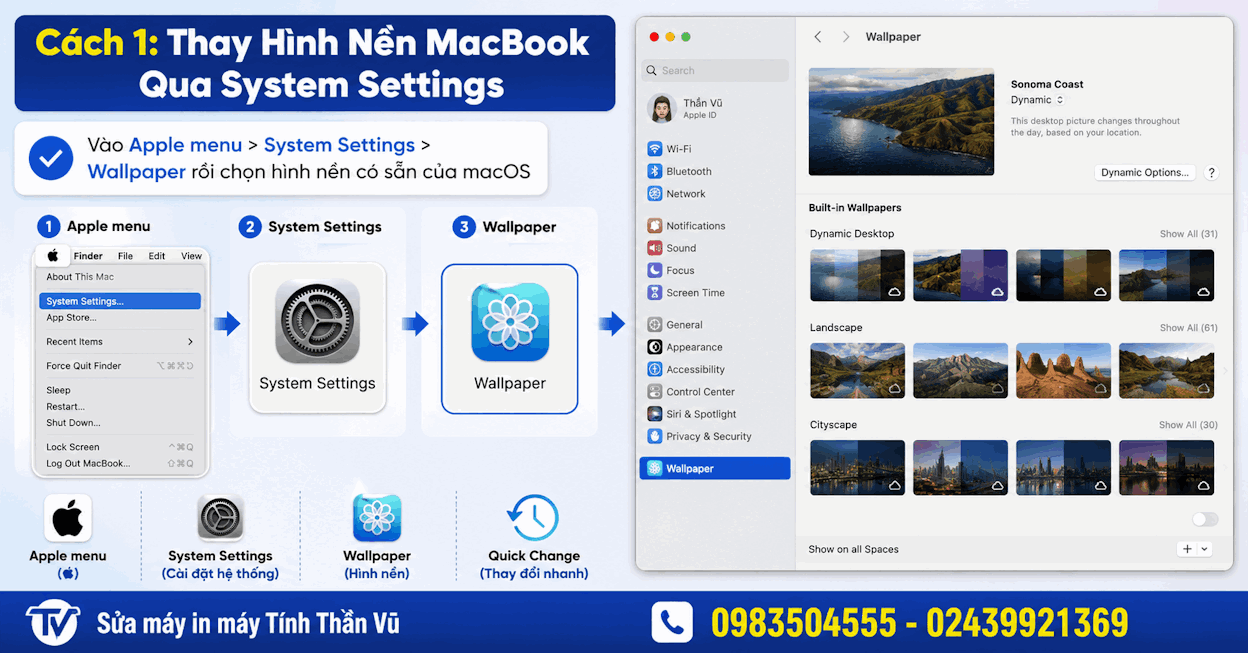 Thay Hình Nền MacBook Qua System Settings Mặc Định