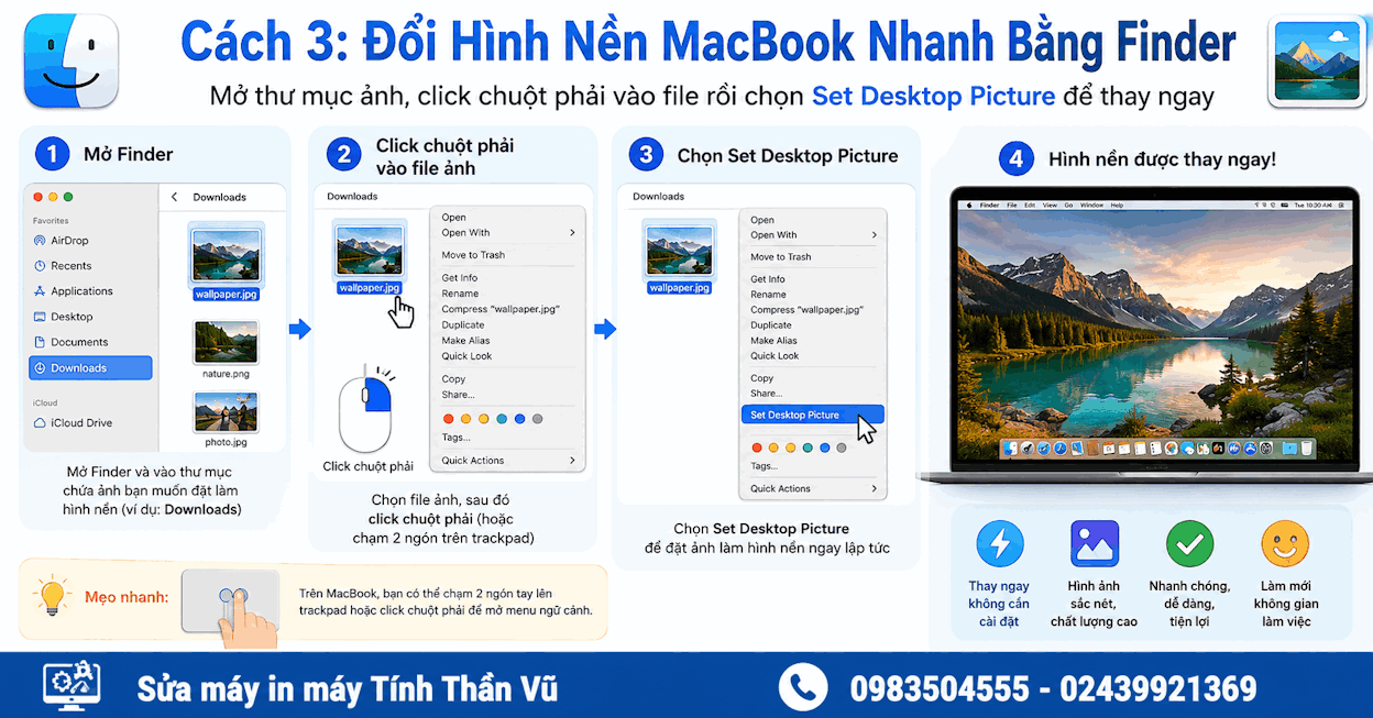 Cách 3: Thao Tác Thay Hình Nền MacBook Nhanh Bằng Finder