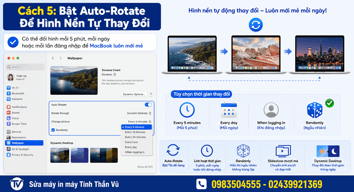 Cách 5: Thiết Lập Thay Hình Nền MacBook Tự Động Auto-Rotate