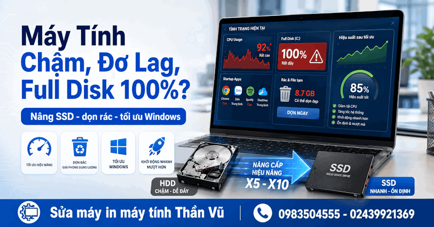 Sửa máy tính văn phòng, khắc phục lỗi phần mềm và phần cứng.