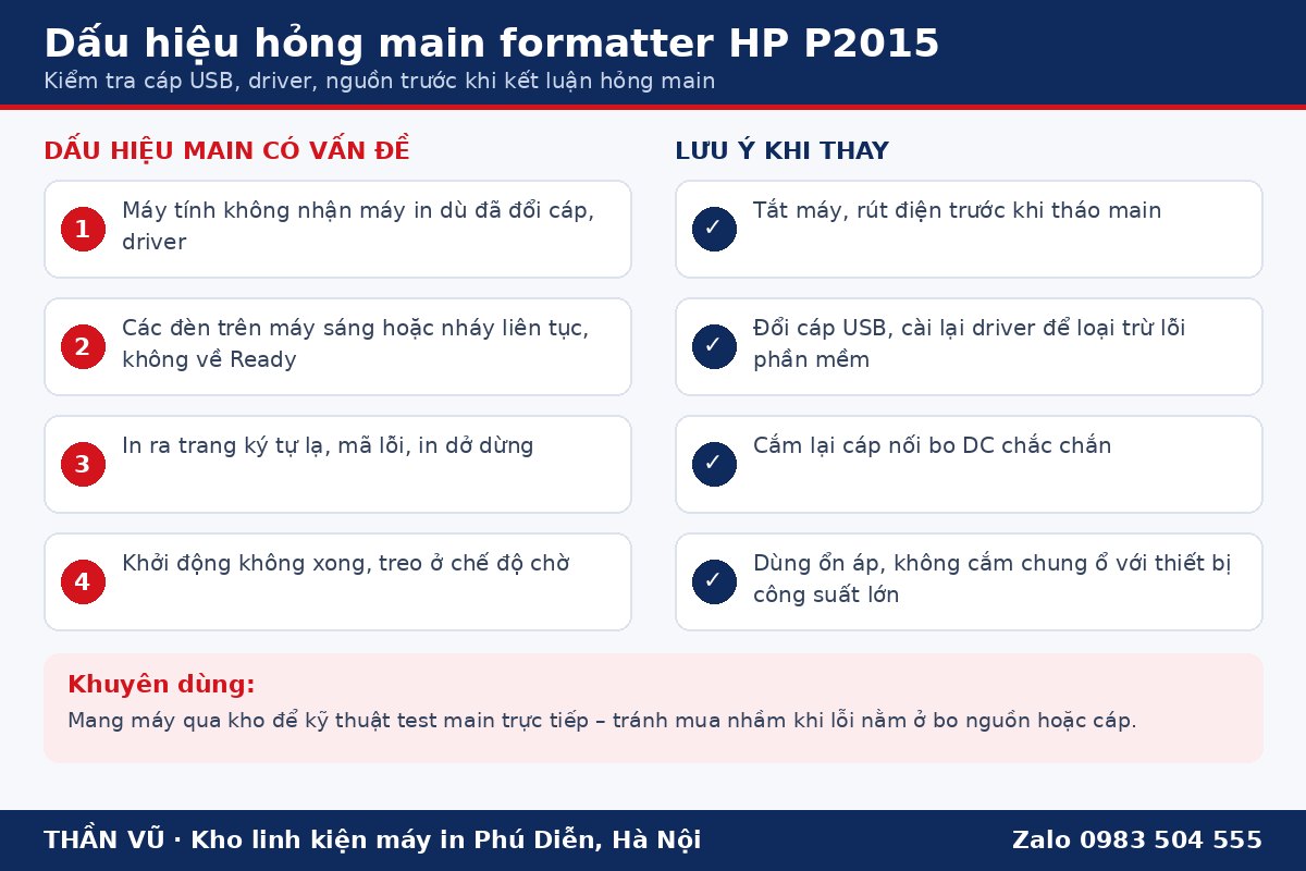 Dấu hiệu hỏng main formatter HP P2015 và lưu ý khi thay