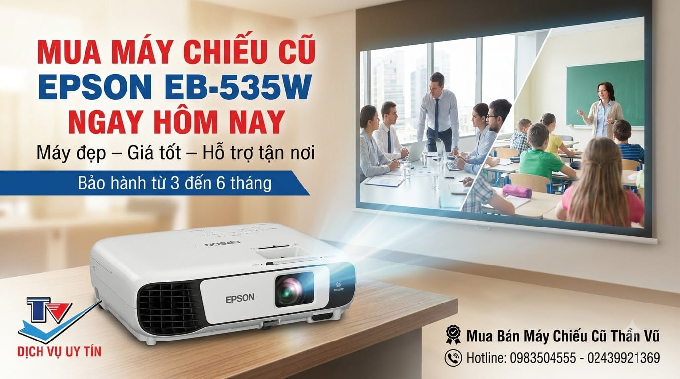 Máy chiếu Epson EB-535W cũ được kiểm tra kỹ thuật, hỗ trợ linh kiện và áp dụng chính sách bảo hành sau bán hàng.
