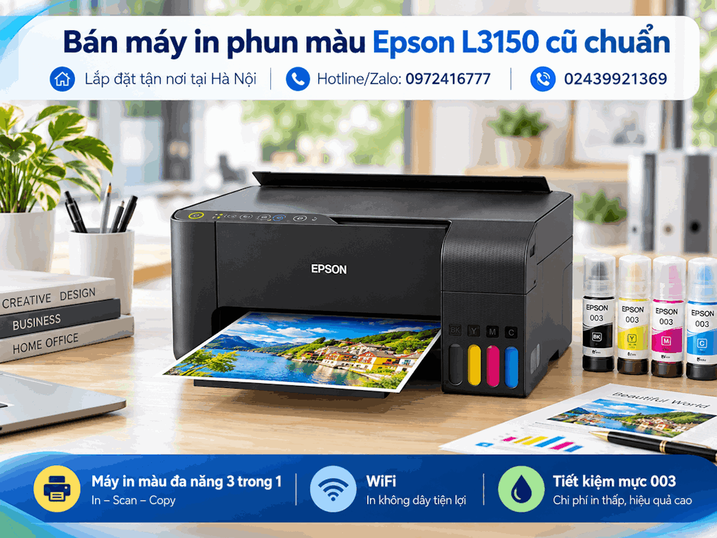 Bán Máy In Phun Màu Epson L3150 Cũ Chuẩn, Lắp Tận Nơi
