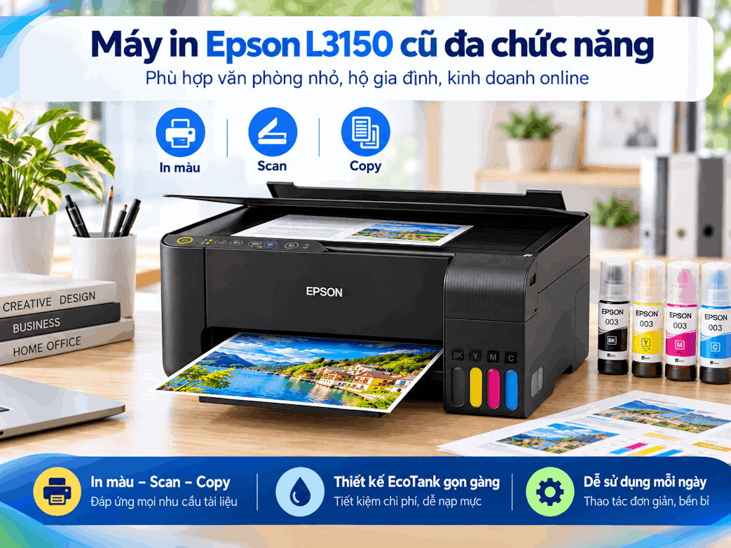 Bán Máy In Phun Màu Epson L3150 Cũ Chuẩn, Lắp Tận Nơi