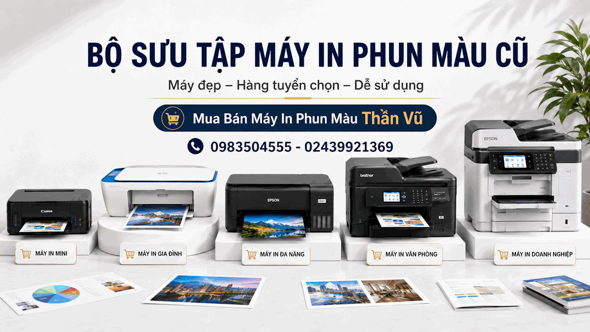 máy sử dụng hệ thống mực liên tục CISS, phù hợp nội dung nói về lợi thế tiết kiệm chi phí khi in số lượng nhiều.