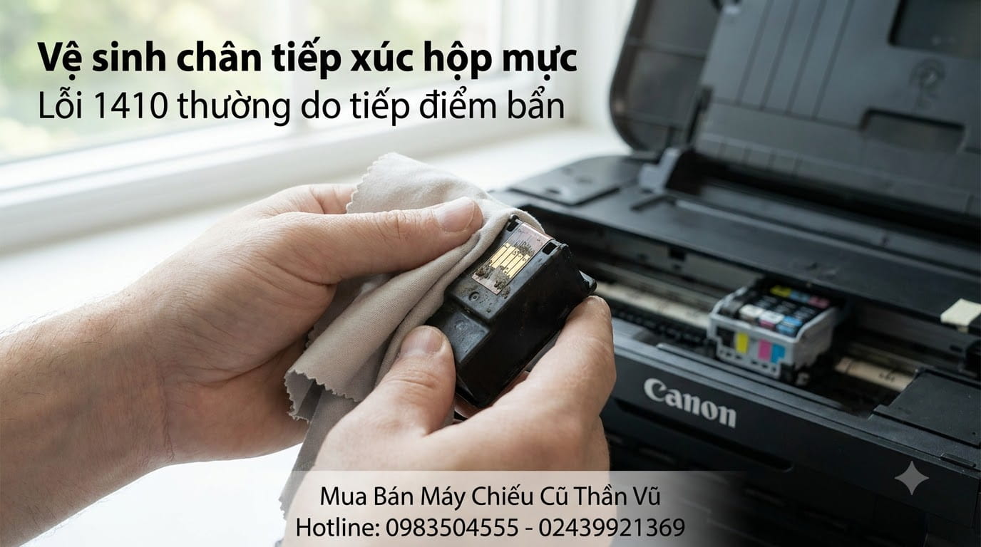 chip hộp mực và các chân tiếp xúc bằng kim loại, giúp mô tả nguyên nhân máy không nhận hộp mực.
