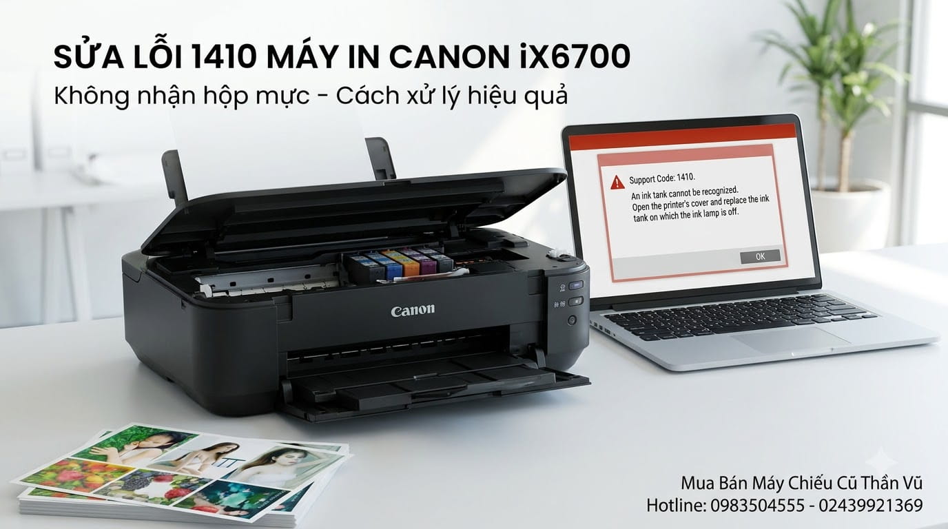 cận cảnh dãy hộp mực, trong đó một hộp mực bị tắt đèn đỏ và các hộp còn lại vẫn sáng bình thường.
