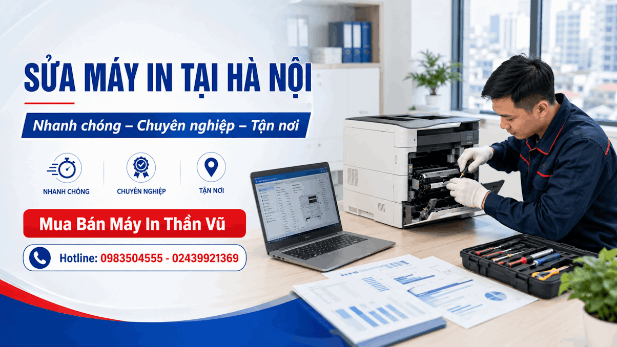 kỹ thuật viên mang dụng cụ đến tận văn phòng hoặc gia đình để kiểm tra máy, phù hợp với phần giới thiệu dịch vụ sửa máy in tận nơi.