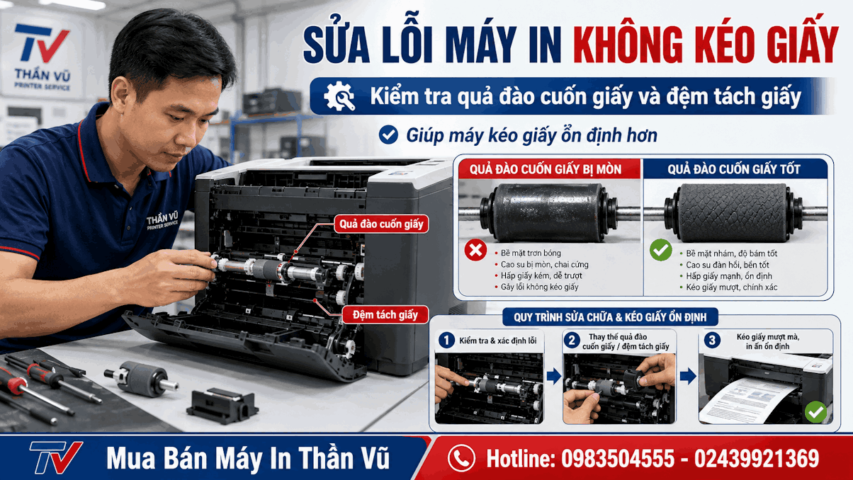 pickup roller/quả đào cuốn giấy và đệm tách giấy, so sánh linh kiện bị mòn với linh kiện còn tốt.